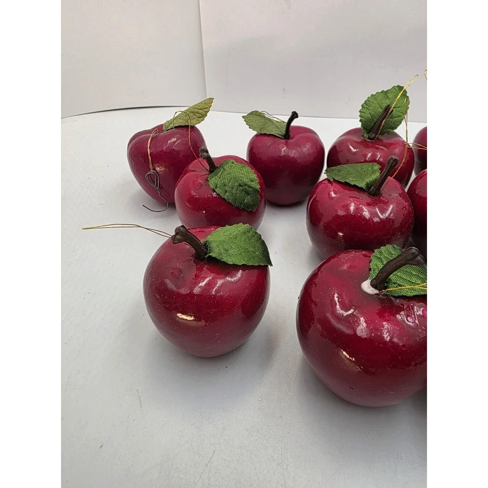 Lot 15 Red Apple Ornaments Hanging Faux Fruit Fall Harvest Farmhouse Tree Decor